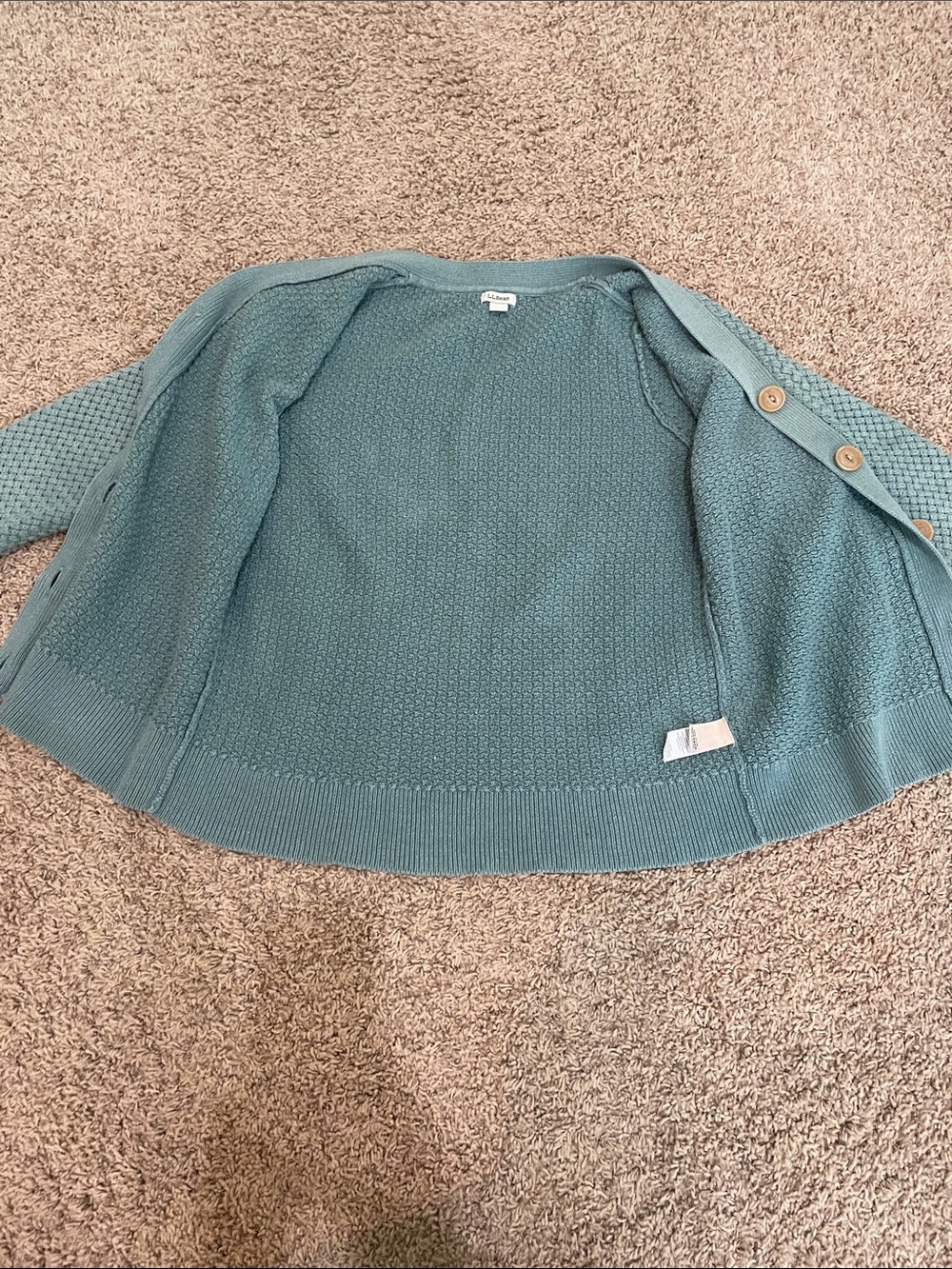 L.L. Bean Women's Basketweave Seafoam Green Button-Front Textured Cardigan - Picture 4 of 9